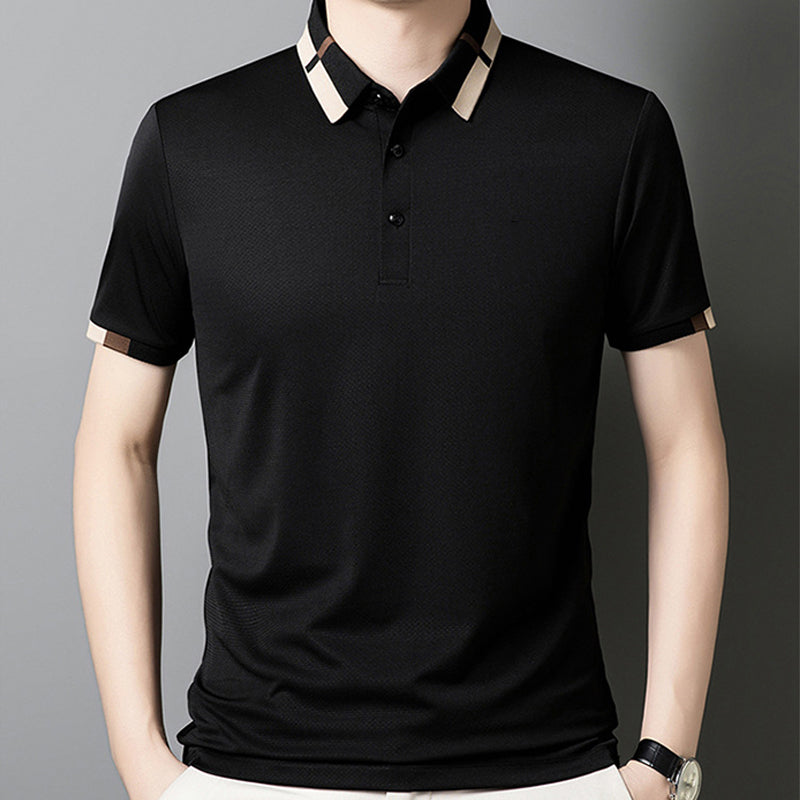 🔥Herren Stretch Ice Silk Kurzarm-T-Shirt mit Revers