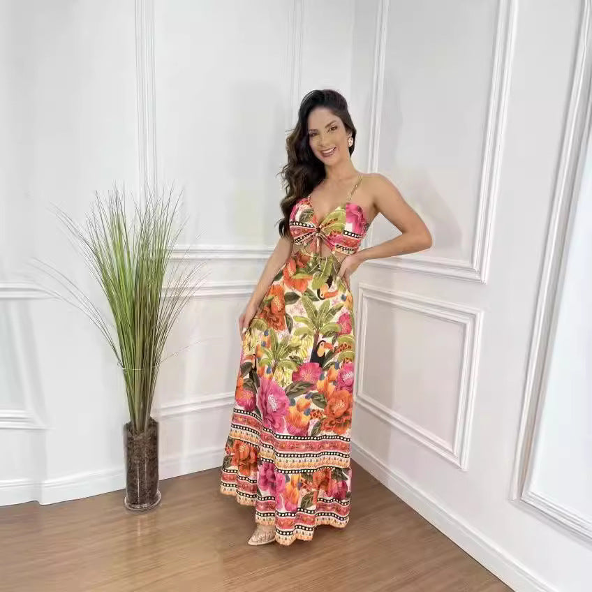 👗🌴Women's Halter Sleeveless Backless Sexy Beach Dress 🩱 Tropischer Stil, perfekt für den Urlaub, zeigen Sie Ihre Kurven!