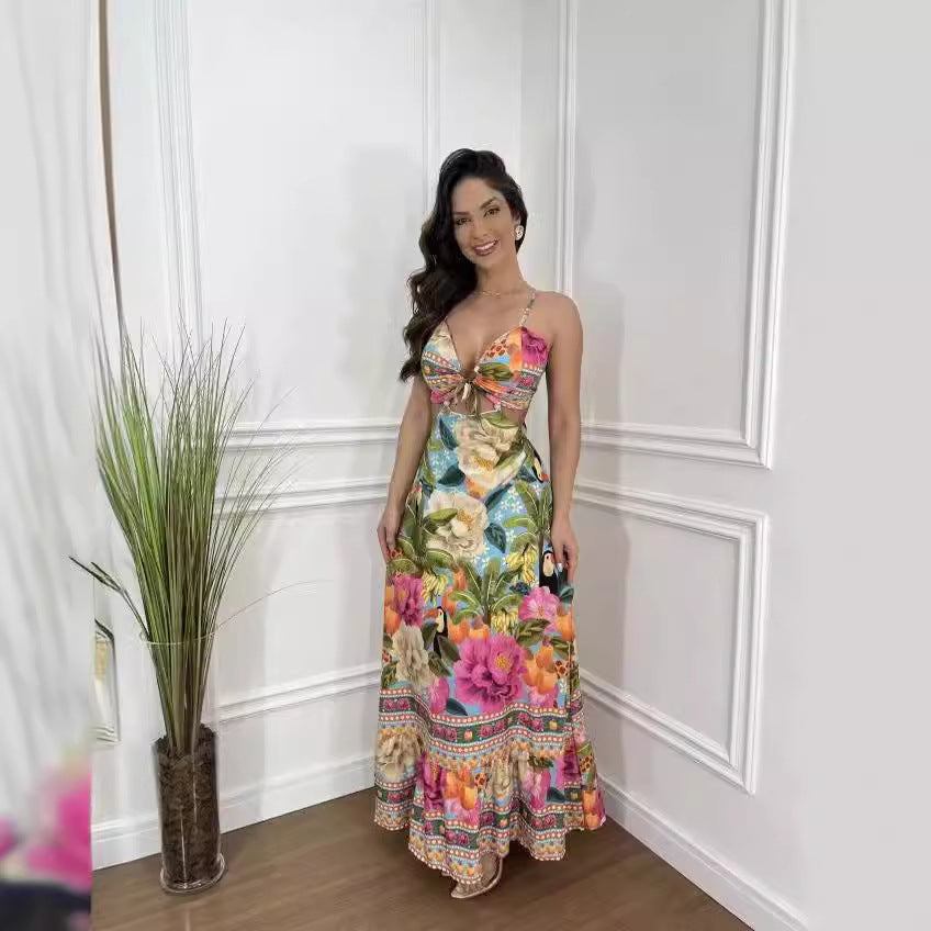 👗🌴Women's Halter Sleeveless Backless Sexy Beach Dress 🩱 Tropischer Stil, perfekt für den Urlaub, zeigen Sie Ihre Kurven!