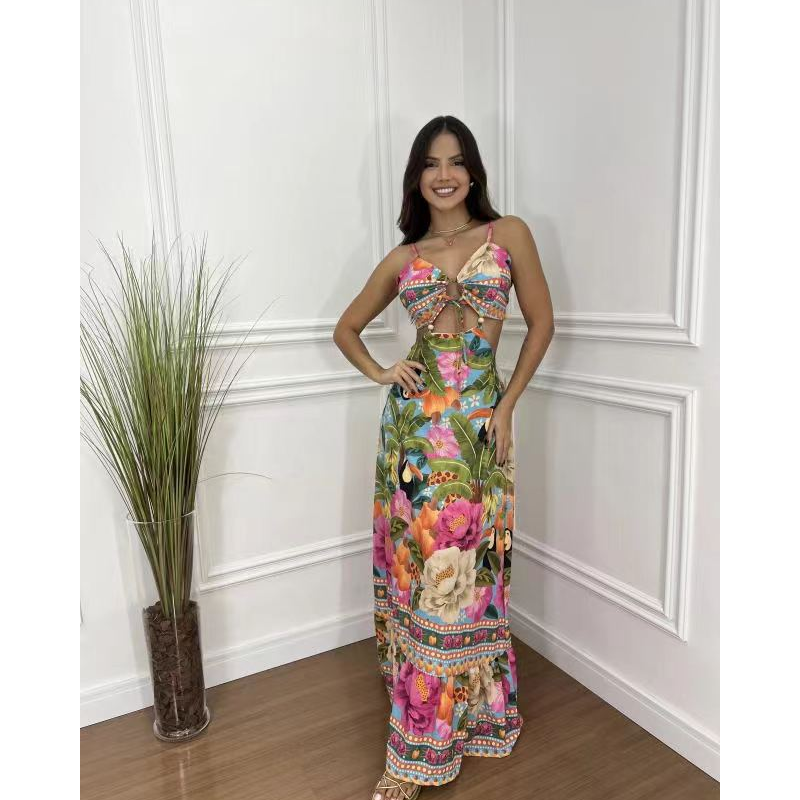 👗🌴Women's Halter Sleeveless Backless Sexy Beach Dress 🩱 Tropischer Stil, perfekt für den Urlaub, zeigen Sie Ihre Kurven!