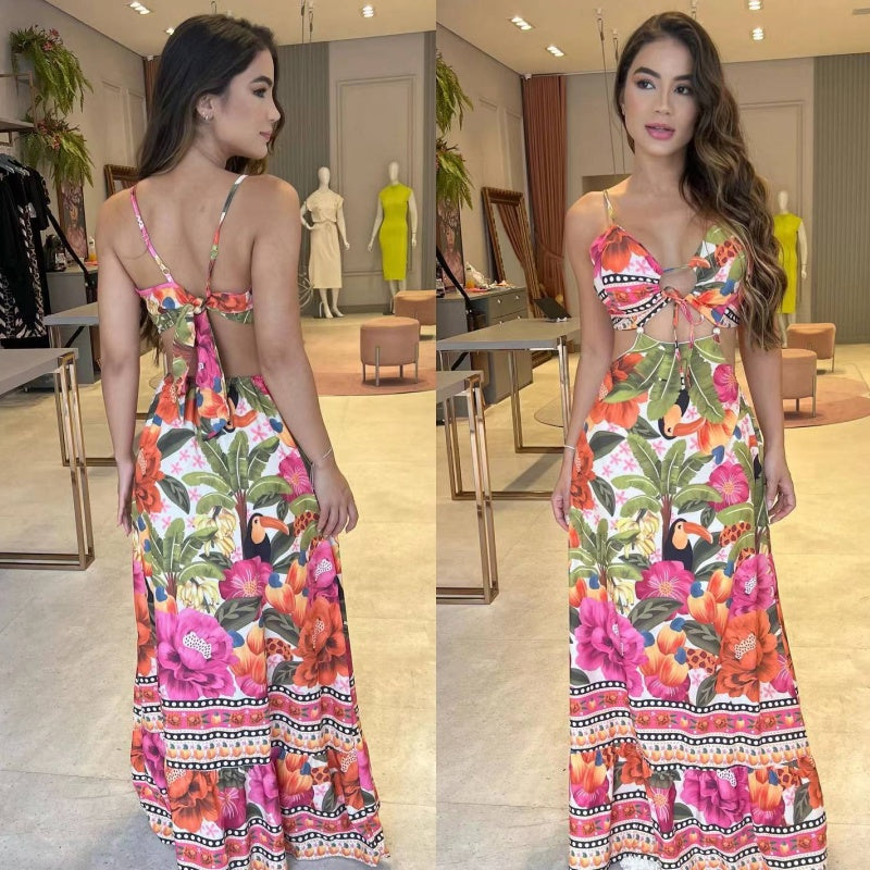 👗🌴Women's Halter Sleeveless Backless Sexy Beach Dress 🩱 Tropischer Stil, perfekt für den Urlaub, zeigen Sie Ihre Kurven!