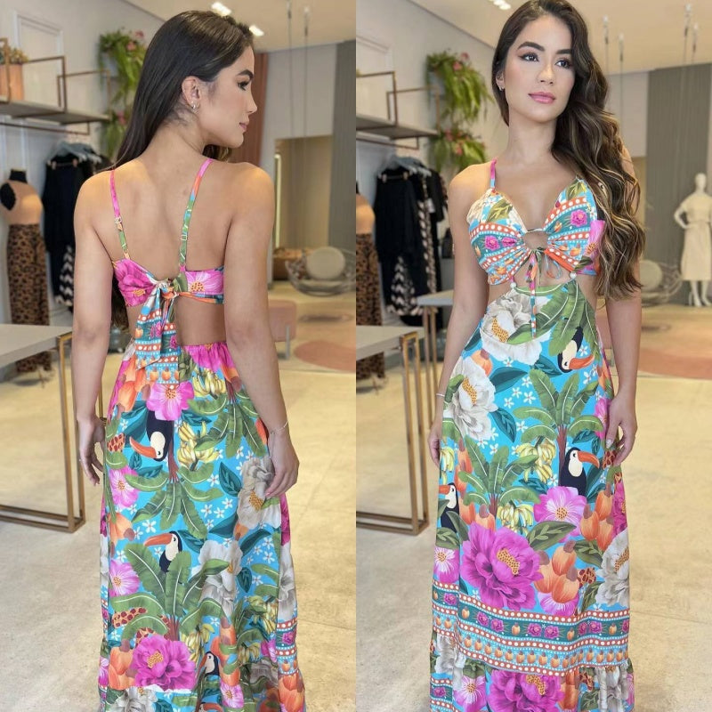 👗🌴Women's Halter Sleeveless Backless Sexy Beach Dress 🩱 Tropischer Stil, perfekt für den Urlaub, zeigen Sie Ihre Kurven!