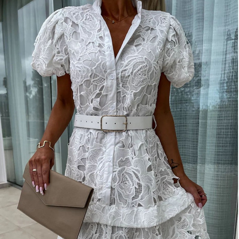 🌸👗Goddess Day Special Offer🎉 50% OFF! Women's Retro Short Sleeve Hollow Out Lace Dress - Elegante Spitze, Vintage-Charme, zeigen Sie Ihre einzigartige Attraktivität!