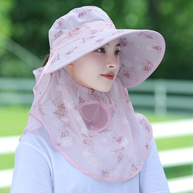 🔥Heißer Sommerschlussverkauf🌞Damen-Sonnenhut mit breiter Krempe und Gesichtsmaske👒