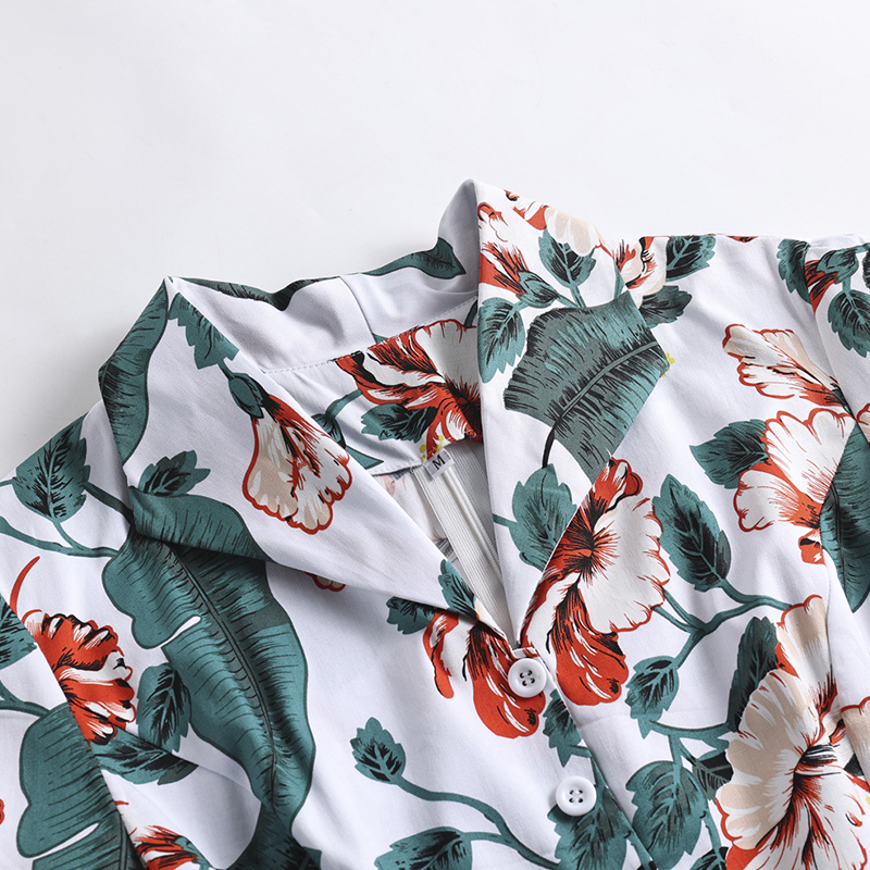 🍋Damen-Hemdblusenkleid mit Print, Hemdkragen, V-Ausschnitt und Bindeband