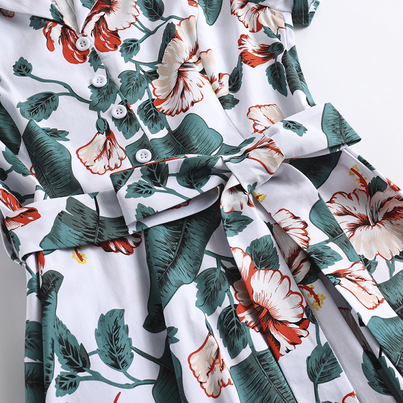 🍋Damen-Hemdblusenkleid mit Print, Hemdkragen, V-Ausschnitt und Bindeband