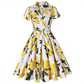 🍋Damen-Hemdblusenkleid mit Print, Hemdkragen, V-Ausschnitt und Bindeband