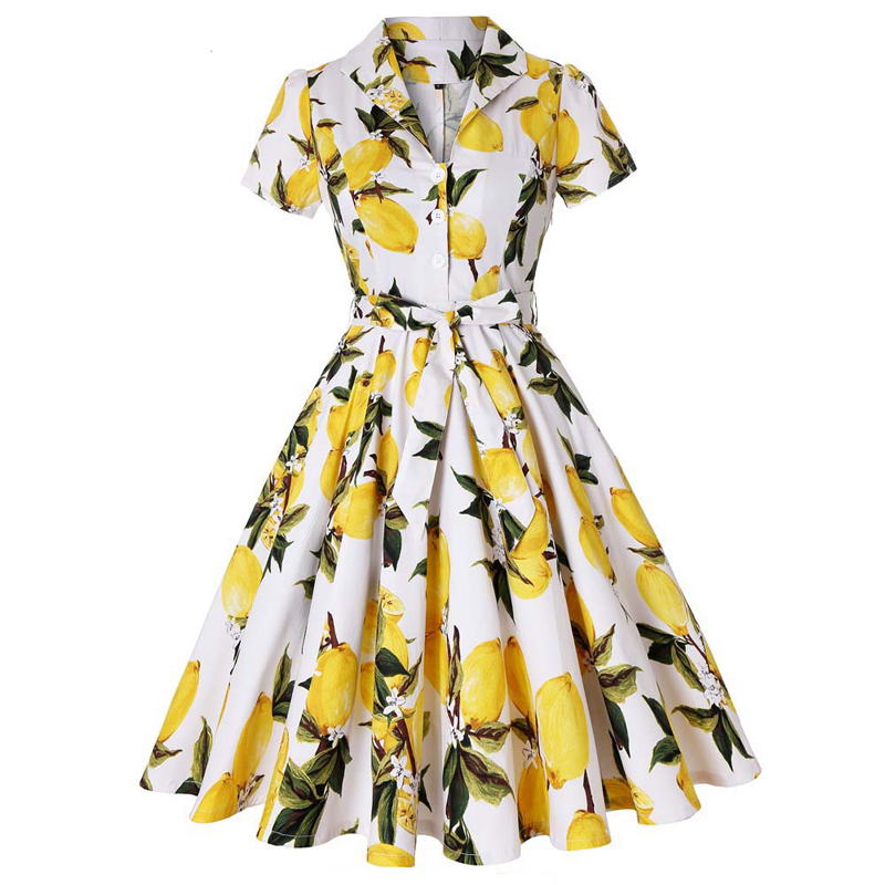 🍋Damen-Hemdblusenkleid mit Print, Hemdkragen, V-Ausschnitt und Bindeband