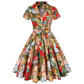 🍋Damen-Hemdblusenkleid mit Print, Hemdkragen, V-Ausschnitt und Bindeband
