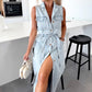 💃Sommer Neuankömmlinge halber Preis⏳Damen-Midi-Jeanskleid mit Taillenband