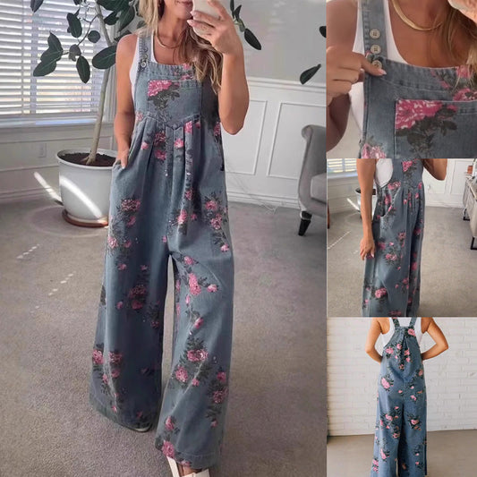 ⏳Zeitlich begrenzter Rabatt💥Lässige Damen-Latzhose aus Denim mit Print