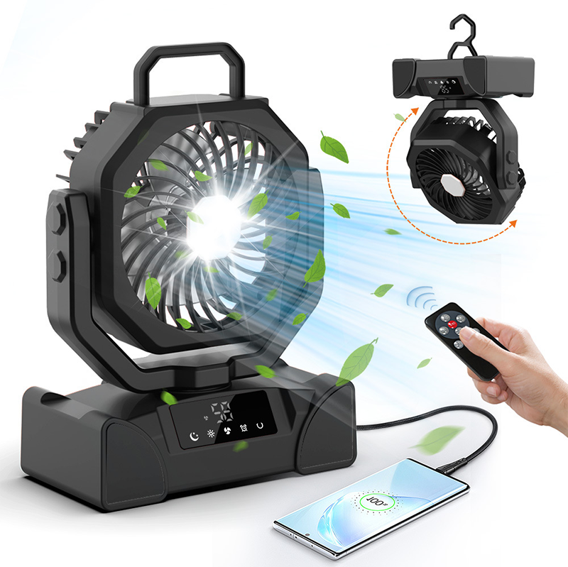 Leiser, wiederaufladbarer Solarventilator mit hoher Leistung für den Außenbereich und LED-Beleuchtung