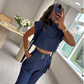 🫦Trendy Fashion Outfits für Damen mit kurzem Oberteil mit hohem Halsausschnitt und 3/4-langer Hose mit hoher Taille