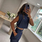 🫦Trendy Fashion Outfits für Damen mit kurzem Oberteil mit hohem Halsausschnitt und 3/4-langer Hose mit hoher Taille