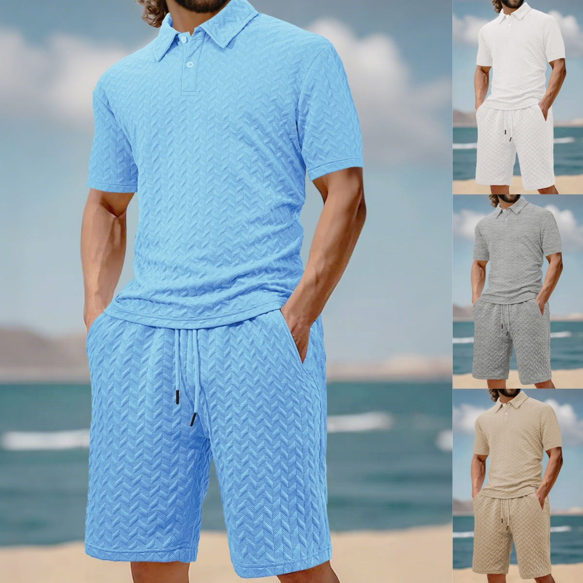 Zweiteiliges Herren-Set aus Freizeithemd und Shorts