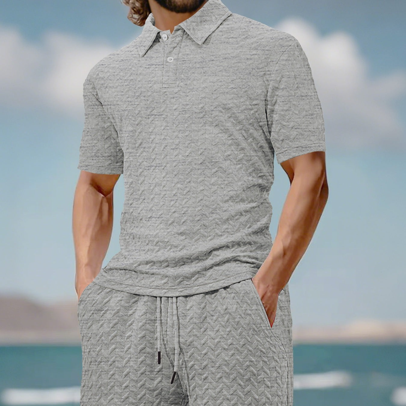 Zweiteiliges Herren-Set aus Freizeithemd und Shorts