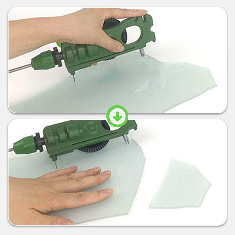 Multifunktionaler Glasschneider mit Bohrer und Messerschärfer