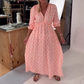 💖Gestreiftes Kurzarmkleid mit V-Ausschnitt und Herz-Print