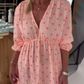 💖Gestreiftes Kurzarmkleid mit V-Ausschnitt und Herz-Print