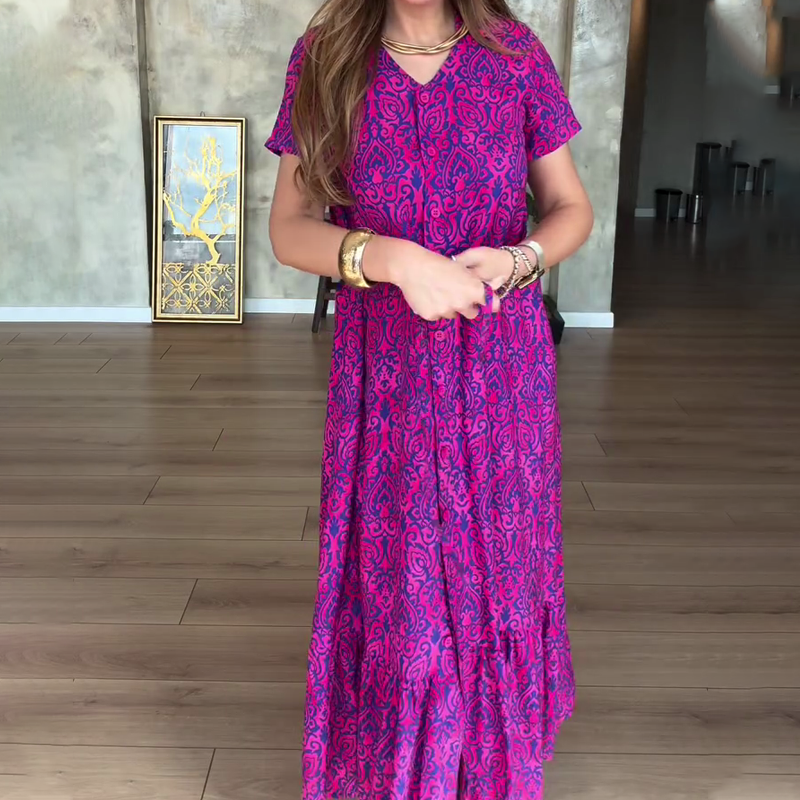 🎁Begrenzte Zeit 50% Rabatt⏳Gemustertes Damenkleid mit V-Ausschnitt
