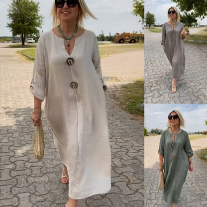 🔥Heißer Verkauf 50 % Rabatt🔥Lockeres Damenkleid mit einzigartigem Knopfdetail