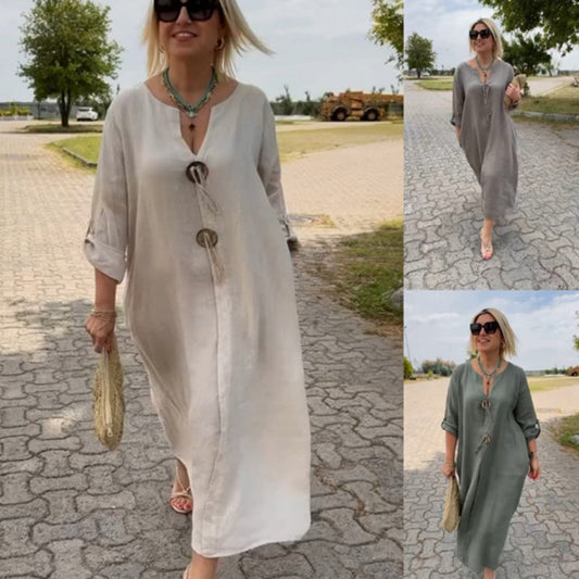 🔥Heißer Verkauf 50 % Rabatt🔥Lockeres Damenkleid mit einzigartigem Knopfdetail