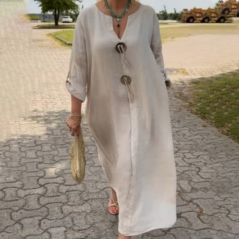 🔥Heißer Verkauf 50 % Rabatt🔥Lockeres Damenkleid mit einzigartigem Knopfdetail