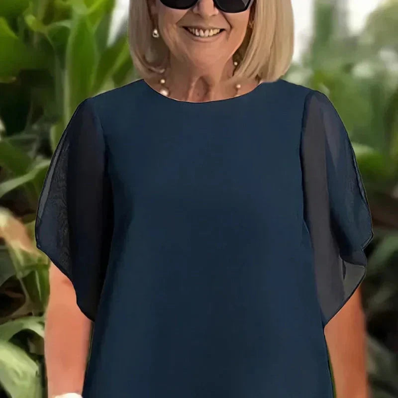 🌞Frühlingserwachen: 50% Rabatt!👗 Chiffon-Zweiteiler für Damen – Asymmetrisches Doppellagiges Top & Weite Hose – Atmungsaktiv & Elegant für Frühling & Urlaub