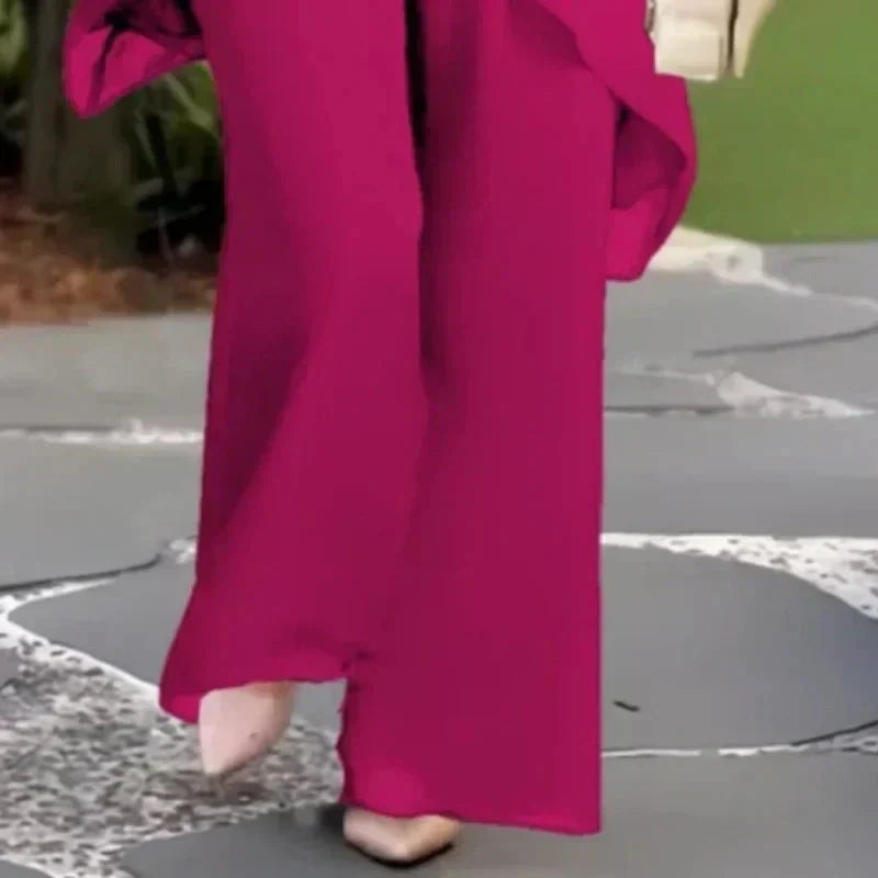 🌞Frühlingserwachen: 50% Rabatt!👗 Chiffon-Zweiteiler für Damen – Asymmetrisches Doppellagiges Top & Weite Hose – Atmungsaktiv & Elegant für Frühling & Urlaub
