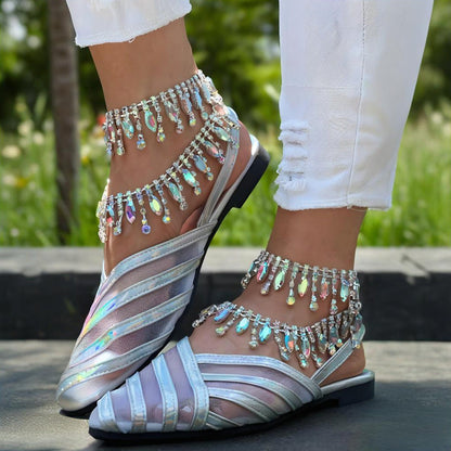 ✨Mesh-Sandalen mit Strass-Fußkettchen - Heißer Verkauf 40 % Rabatt🔥