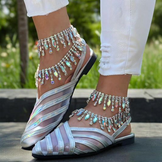 ✨Mesh-Sandalen mit Strass-Fußkettchen - Heißer Verkauf 40 % Rabatt🔥