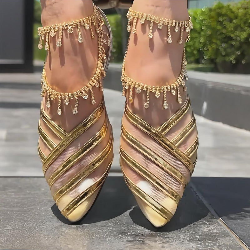✨Mesh-Sandalen mit Strass-Fußkettchen - Heißer Verkauf 40 % Rabatt🔥
