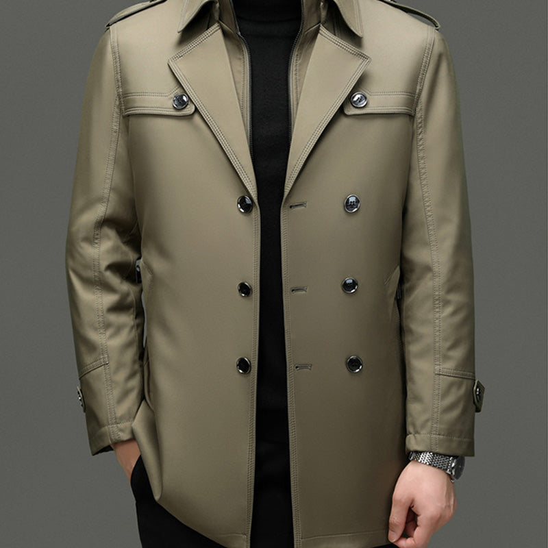 Mittellanger Trenchcoat für Herren mit herausnehmbarem Innenfutter