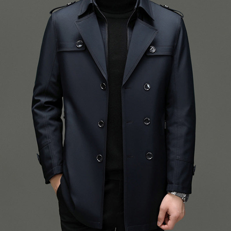 Mittellanger Trenchcoat für Herren mit herausnehmbarem Innenfutter