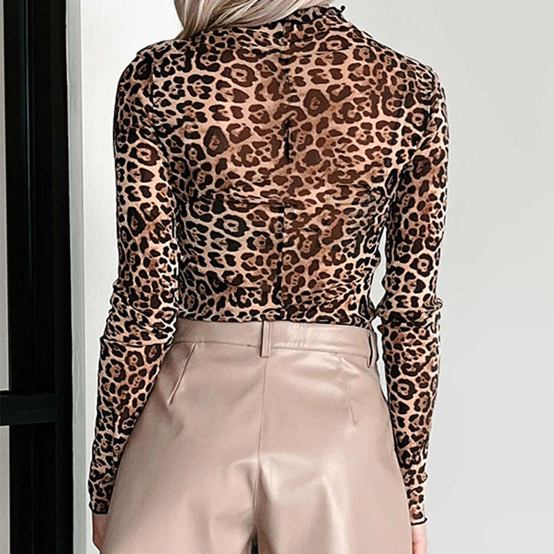 🔥Langarm-Oberteil aus Mesh mit Leopardenmuster