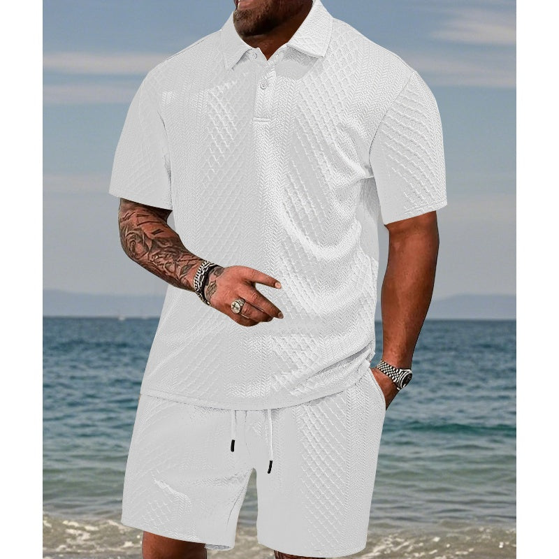 💎 49% RABATT! 💎 Herren-Zweiteiler mit Rautenstruktur – Kurzarmhemd & Shorts mit Kordelzug, atmungsaktiv & knitterfrei 🌞👕