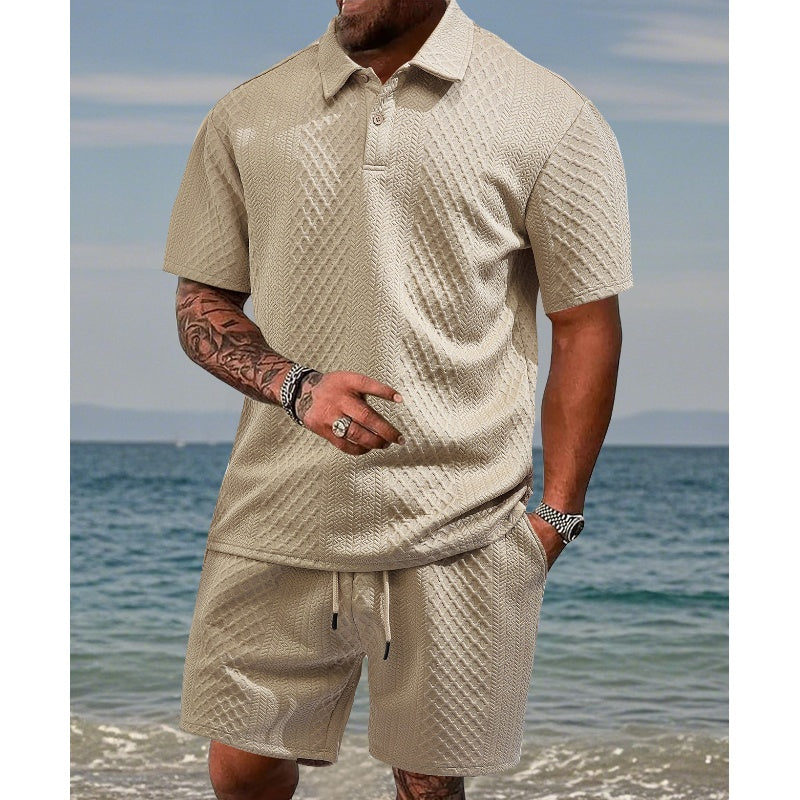 💎 49% RABATT! 💎 Herren-Zweiteiler mit Rautenstruktur – Kurzarmhemd & Shorts mit Kordelzug, atmungsaktiv & knitterfrei 🌞👕