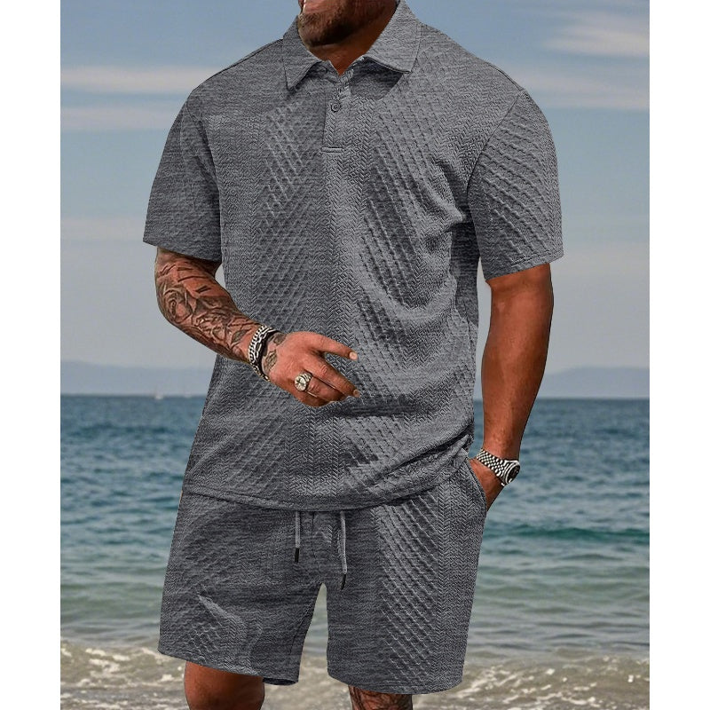 💎 49% RABATT! 💎 Herren-Zweiteiler mit Rautenstruktur – Kurzarmhemd & Shorts mit Kordelzug, atmungsaktiv & knitterfrei 🌞👕