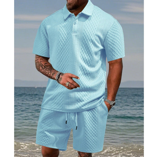 💎 49% RABATT! 💎 Herren-Zweiteiler mit Rautenstruktur – Kurzarmhemd & Shorts mit Kordelzug, atmungsaktiv & knitterfrei 🌞👕