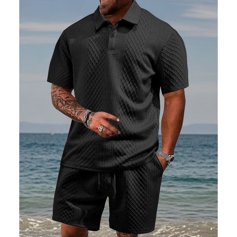 💎 49% RABATT! 💎 Herren-Zweiteiler mit Rautenstruktur – Kurzarmhemd & Shorts mit Kordelzug, atmungsaktiv & knitterfrei 🌞👕