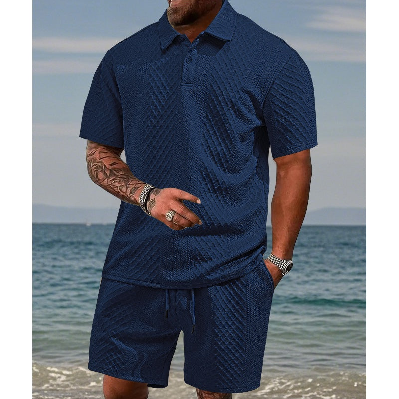 💎 49% RABATT! 💎 Herren-Zweiteiler mit Rautenstruktur – Kurzarmhemd & Shorts mit Kordelzug, atmungsaktiv & knitterfrei 🌞👕