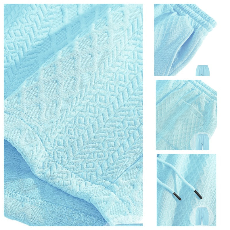 💎 49% RABATT! 💎 Herren-Zweiteiler mit Rautenstruktur – Kurzarmhemd & Shorts mit Kordelzug, atmungsaktiv & knitterfrei 🌞👕