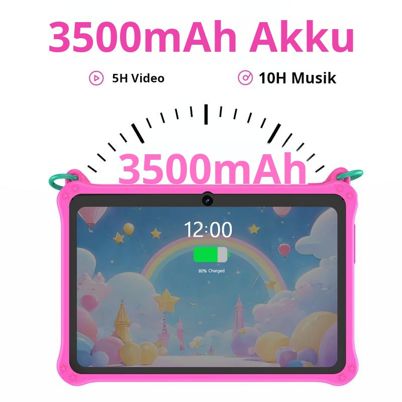 7-Zoll-Kinder-Tablet mit Android 13 OS, 4 GB RAM, 32 GB Speicher, Dual-Kamera, Silikonhülle, Bluetooth-kompatibel und WLAN-fähig, für lernende Kinder
