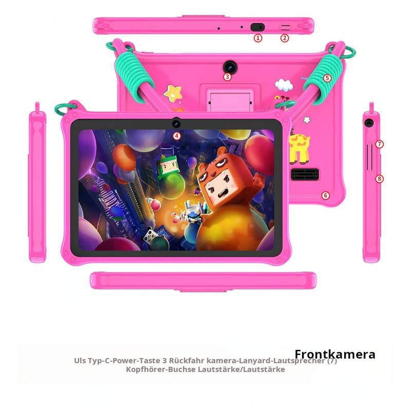 7-Zoll-Kinder-Tablet mit Android 13 OS, 4 GB RAM, 32 GB Speicher, Dual-Kamera, Silikonhülle, Bluetooth-kompatibel und WLAN-fähig, für lernende Kinder