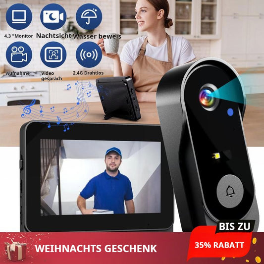 Drahtlose Türklingel-Kamera: 1080P, 170°-Winkel, 4,3-Zoll-Bildschirm, IPX65-Outdoor-Wasserdichtigkeit, Nachtsicht