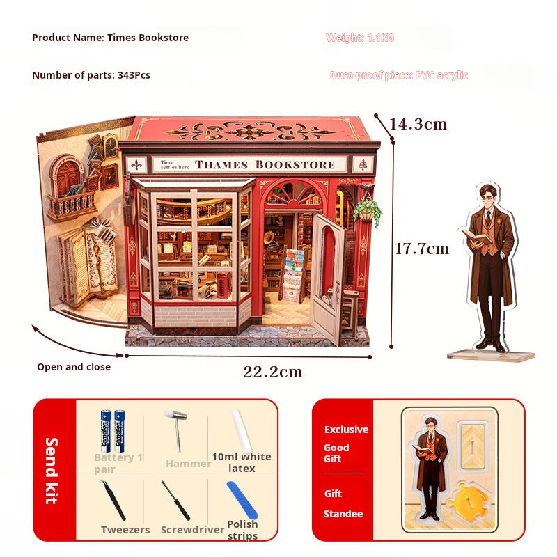 DIY-Buch-Kit, Miniatur-Puppenhaus mit LED-Licht, Staubschutzhülle