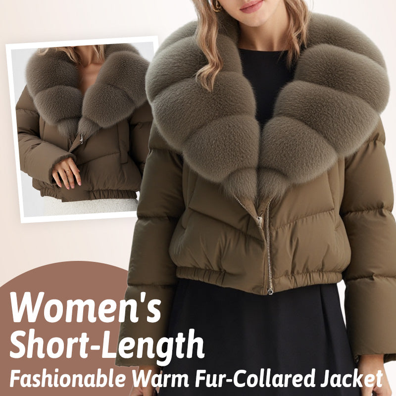 Damen kurze, modische und warme Jacke mit Kunstfellkragen