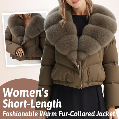 Damen kurze, modische und warme Jacke mit Kunstfellkragen
