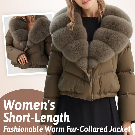Damen kurze, modische und warme Jacke mit Kunstfellkragen