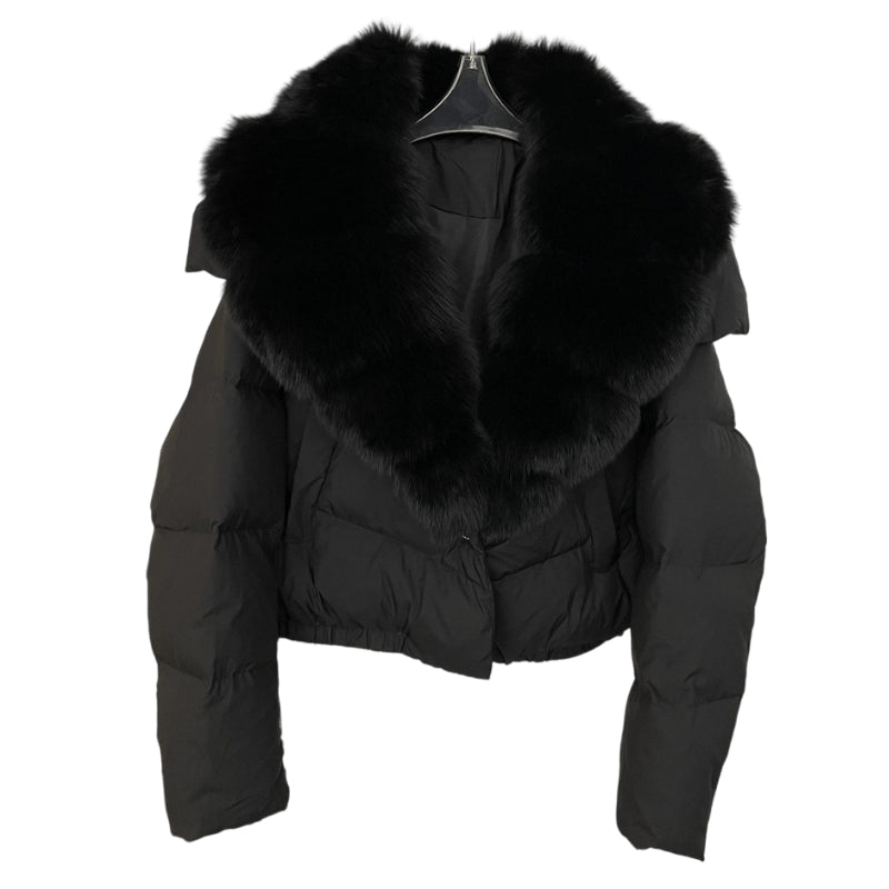 Damen kurze, modische und warme Jacke mit Kunstfellkragen